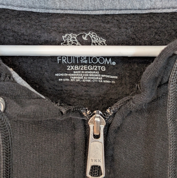 Men's Black Full Zip Sweatshirt With Hood, Fruit of the Loom 2XB - Picture 2 of 5